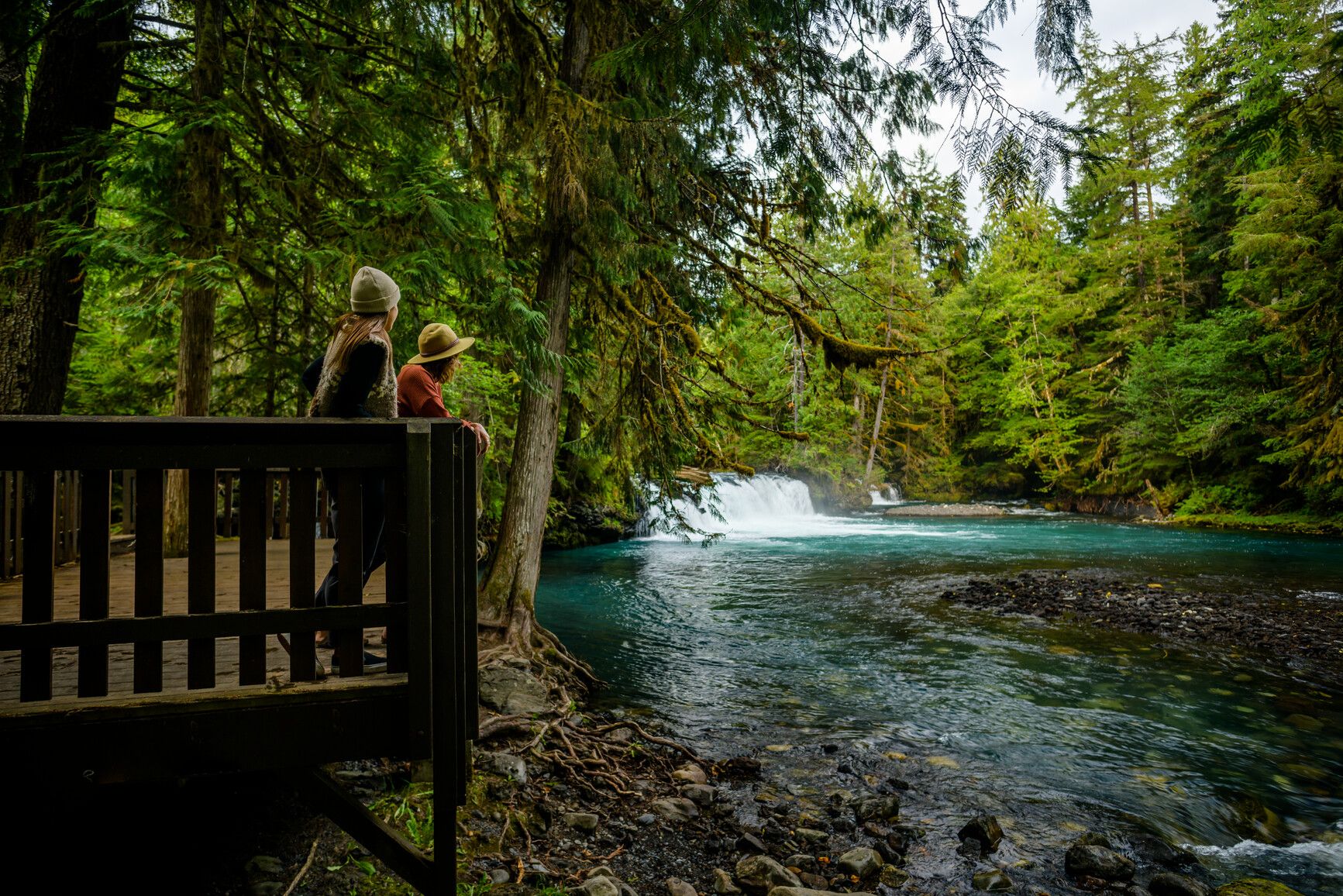 Vetter Falls cascades gently into crystal-clear waters, surrounded by lush forest in Anhluut'ukwsim Lax̱mihl Angwinga'asanskwhl Nisg̱a'a Park — a tranquil gem within the dramatic landscape of the Nisg̱a'a Memorial Lava Bed Park. Courtesy of Destination BC