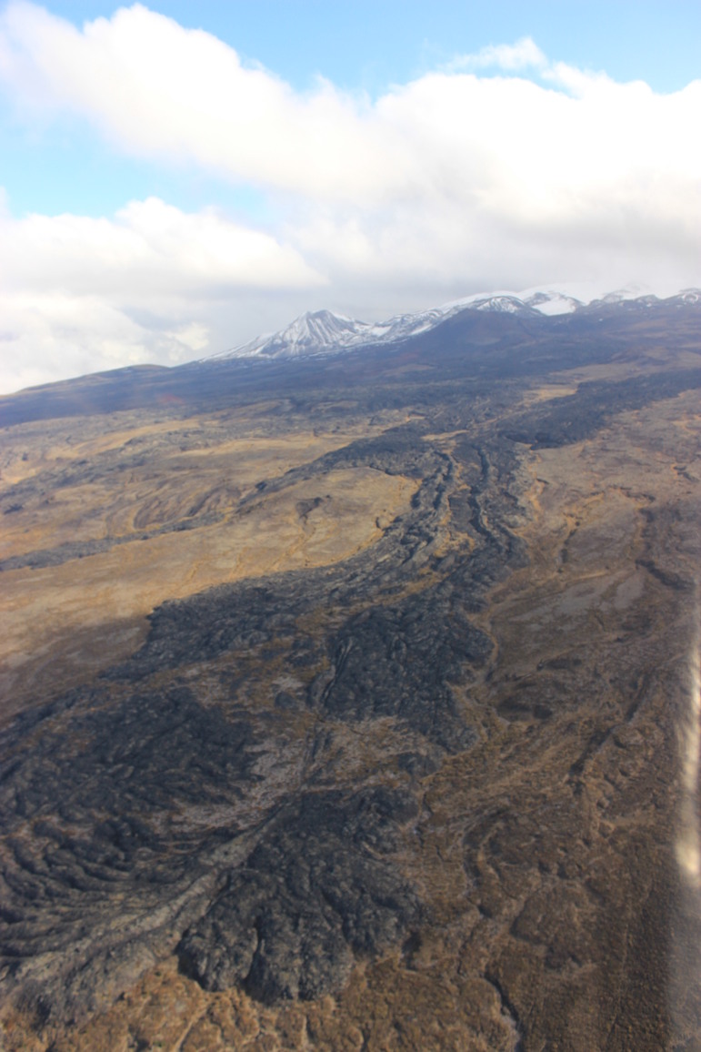 Aerial view of a spectacular volcanic landscape.