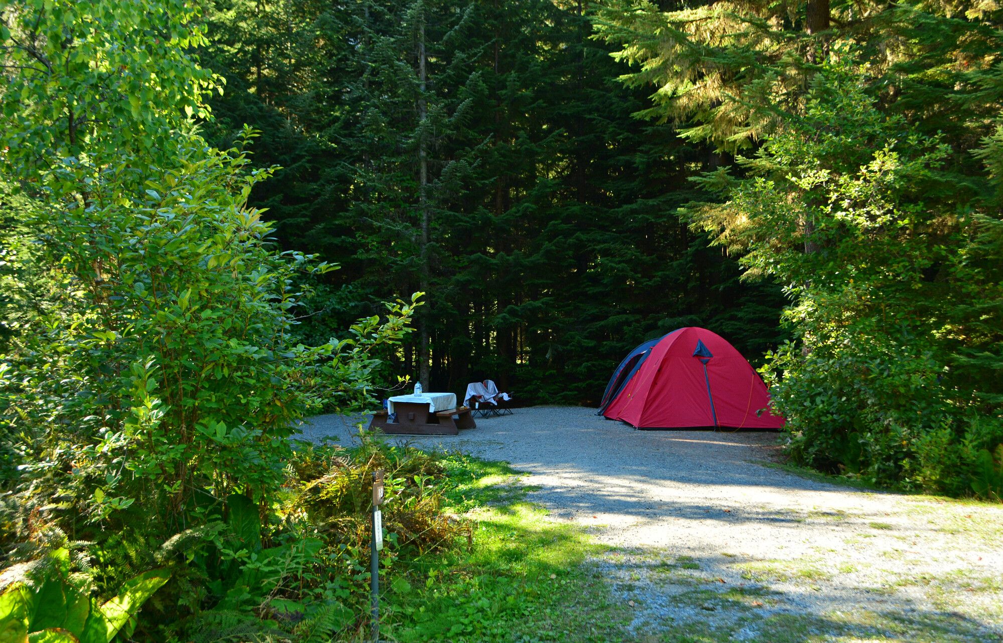 A campsite in Birkenhead Lake Park.