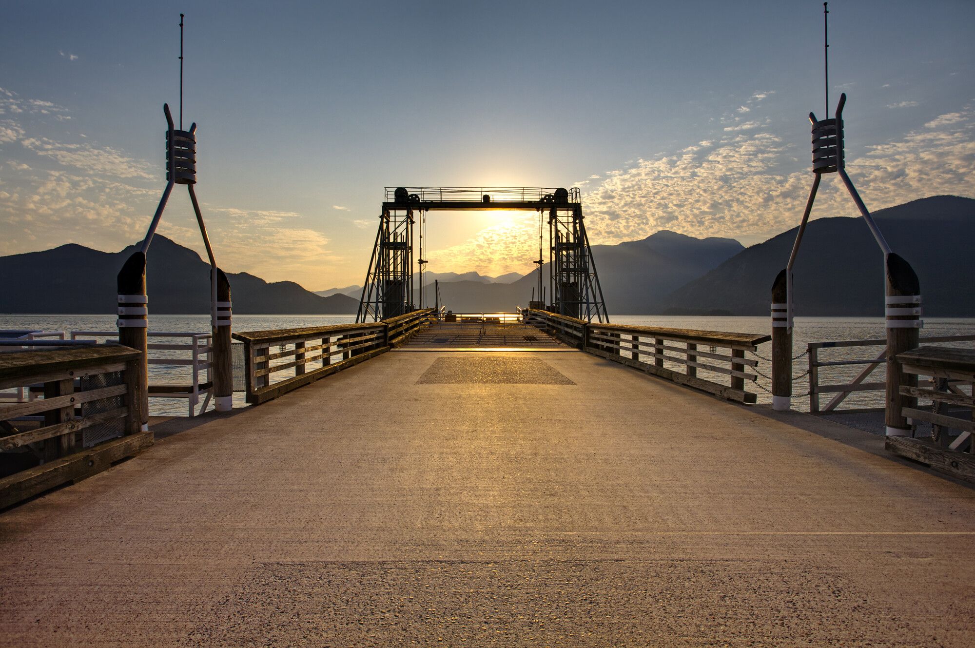 Photo across the bridge at sunset