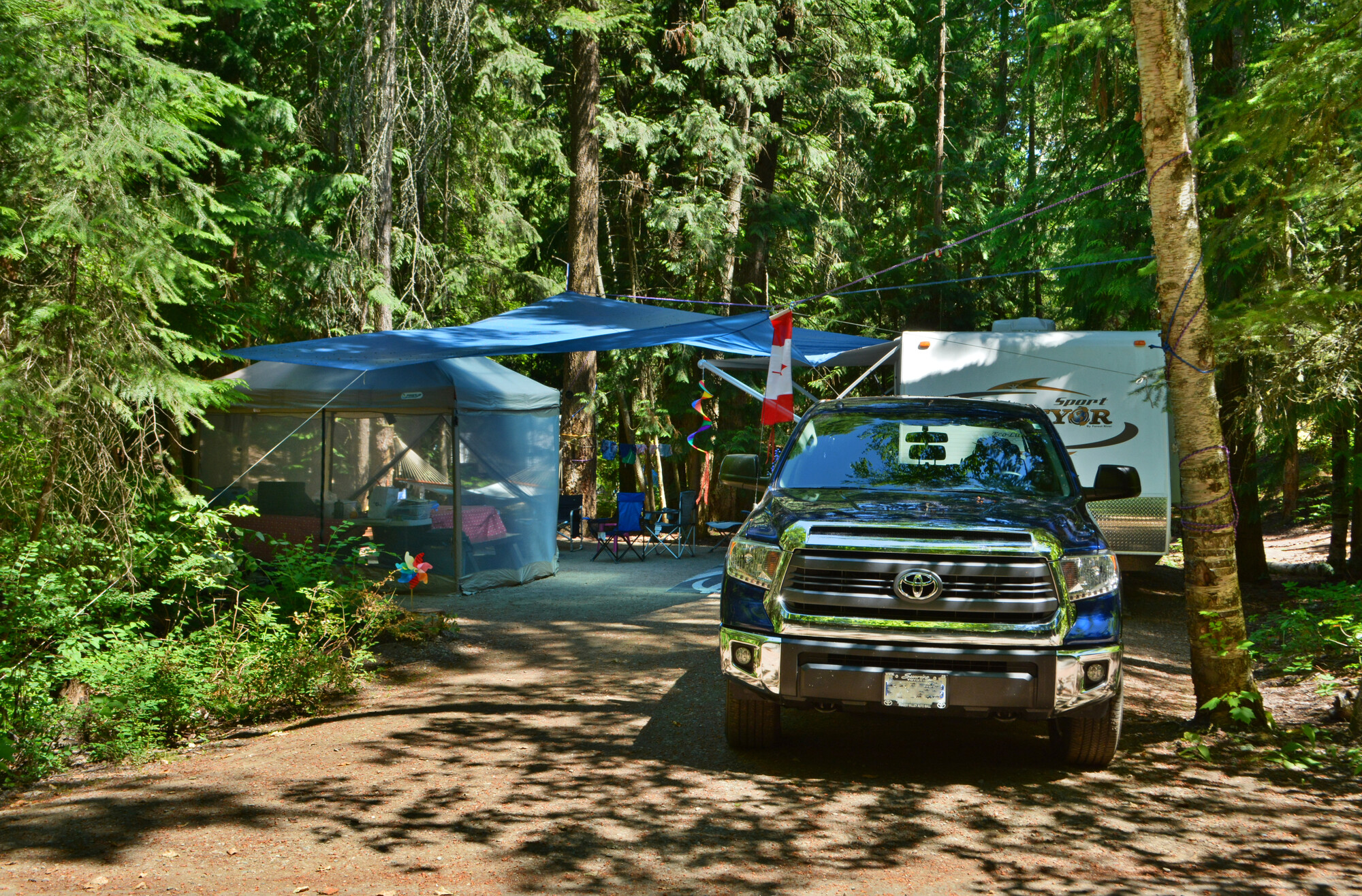 Campers set up in a frontcountry campsite