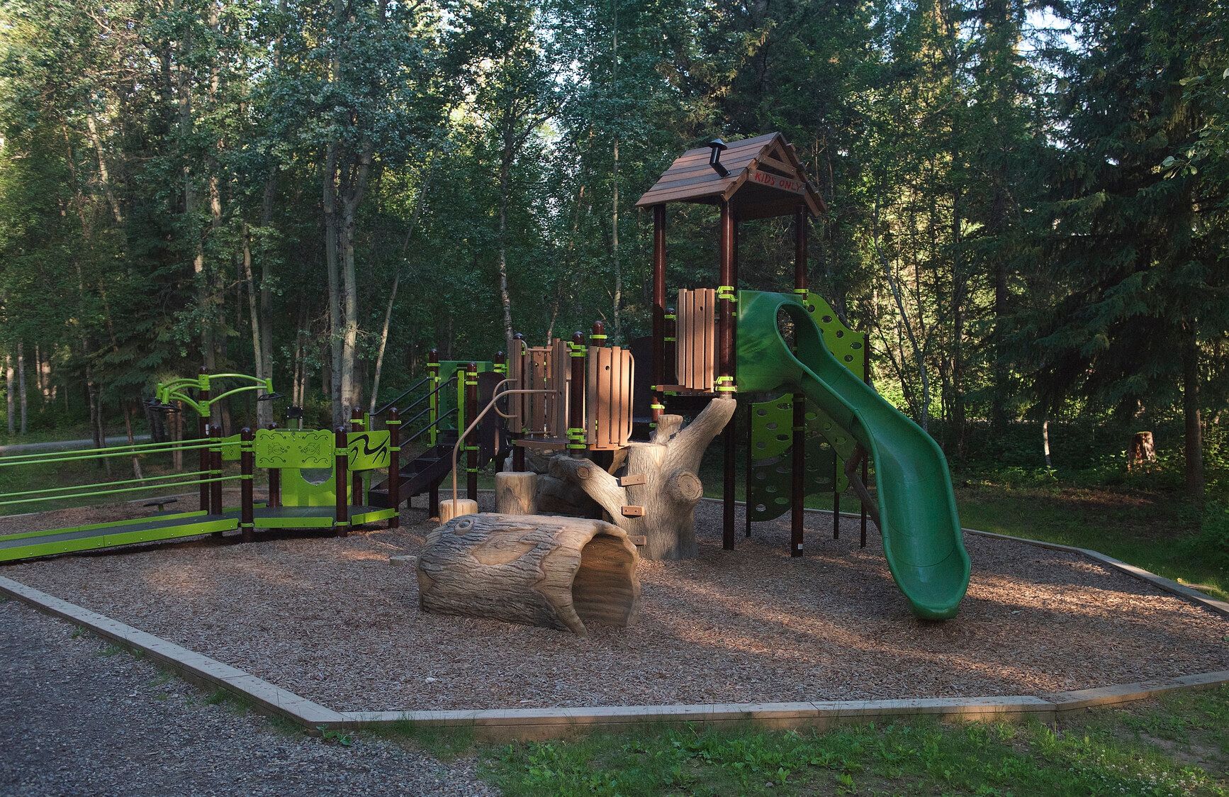 The playground facility in Liard River Hot Springs Park.