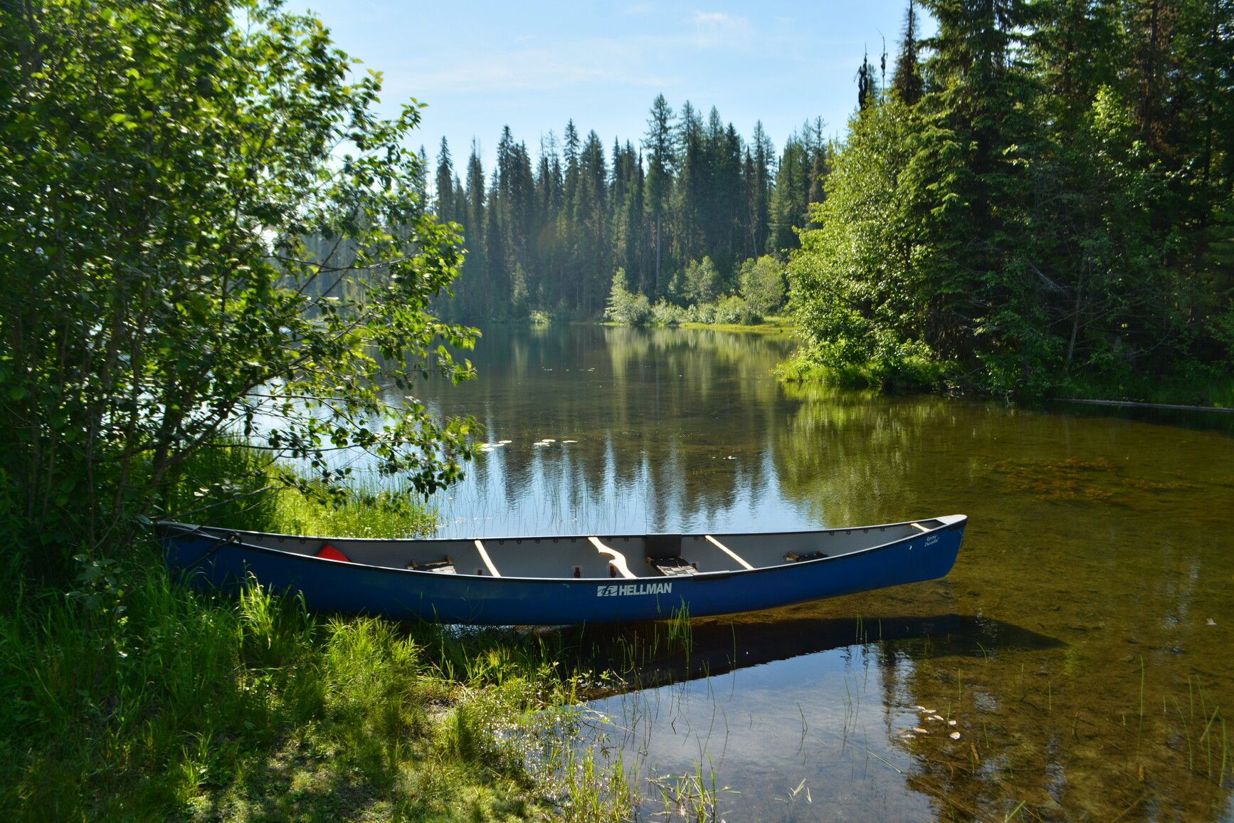 Embark on a peaceful journey through the beauty of nature by taking a canoe ride on Third Lake at Champion Lakes Park.