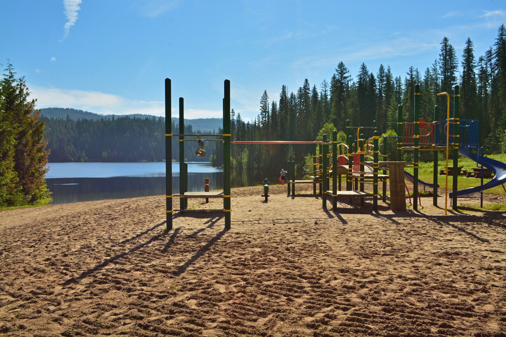Beach-side playground by Third Lake in Champion Lakes Park