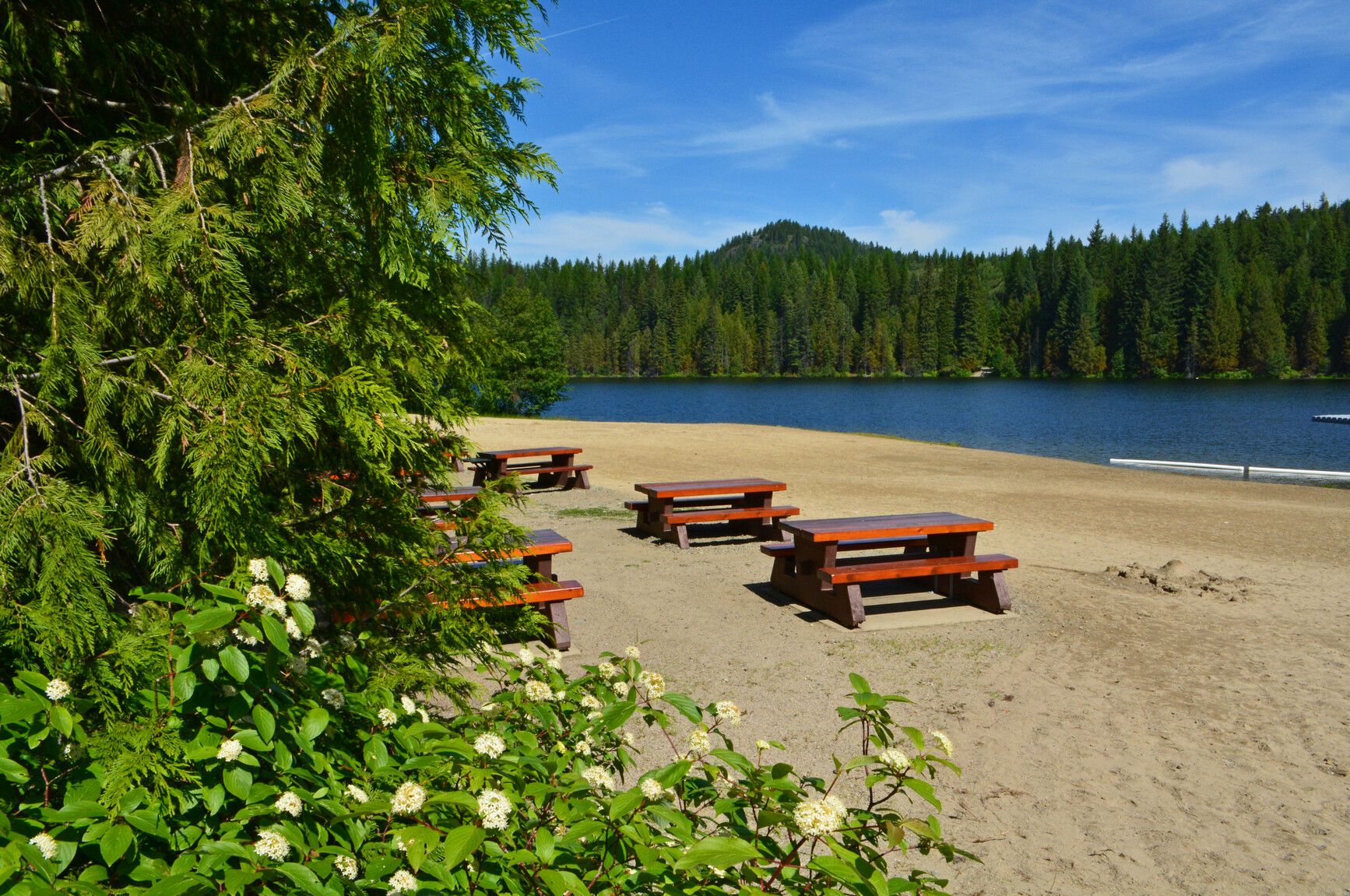 Beach and picnic area at Third lake a great place for summertime fun. Champion Lakes Park.