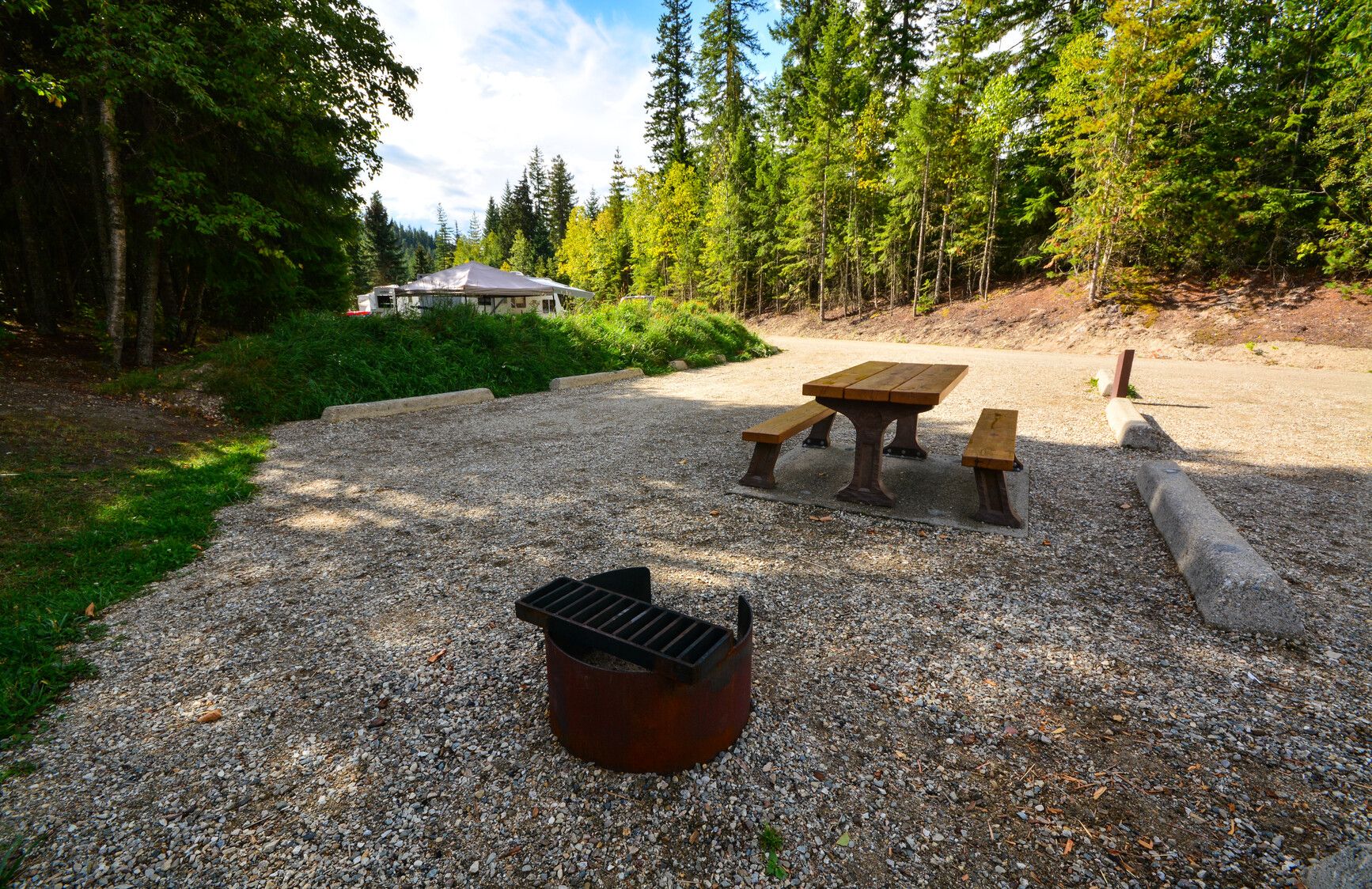 A campsite in Arrow Lakes Provincial Park, Shelter Bay Site.