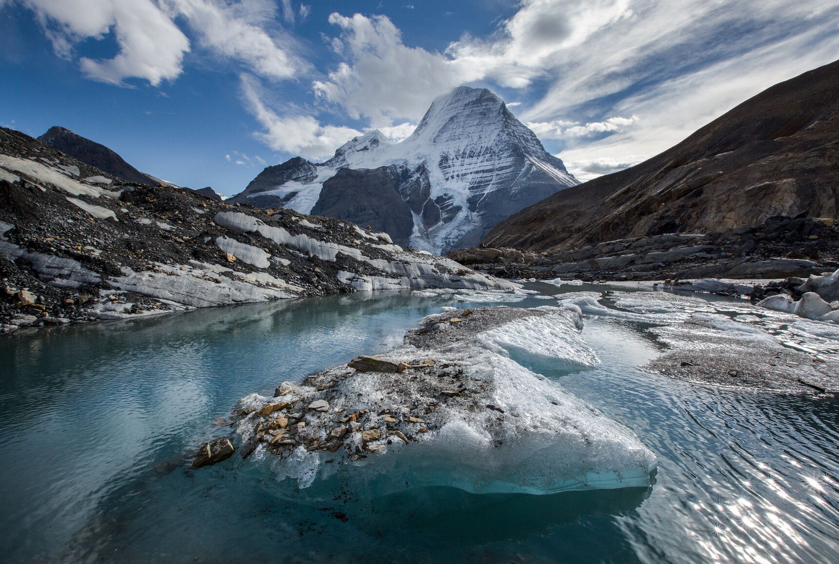 Emperor Face of Mount Robson and Hargreaves Glacier from a tarn below. Mount Robson Park.