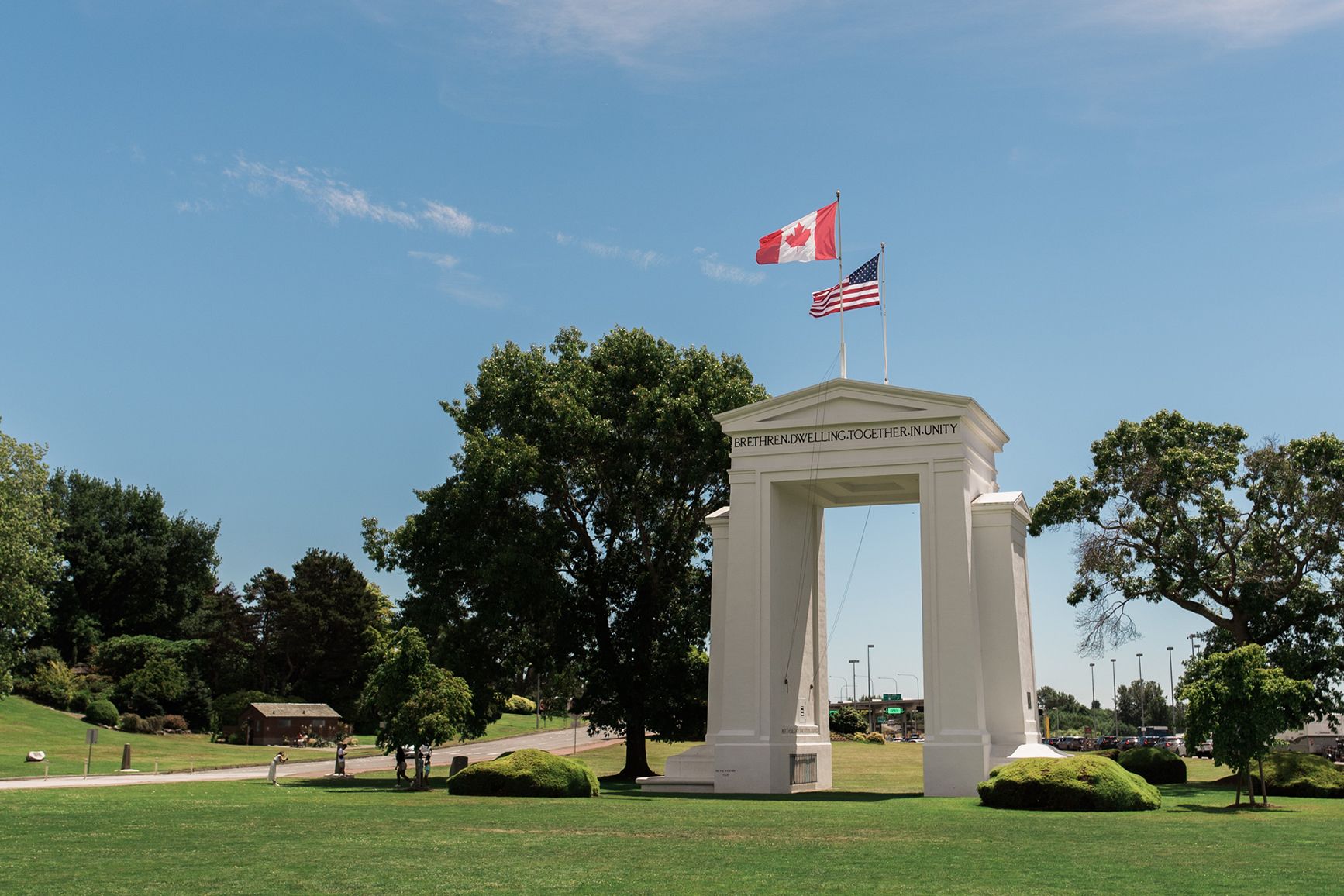 Peace Arch monument symbolizes a long history of peace between Canada and USA. Peace Arch Park.