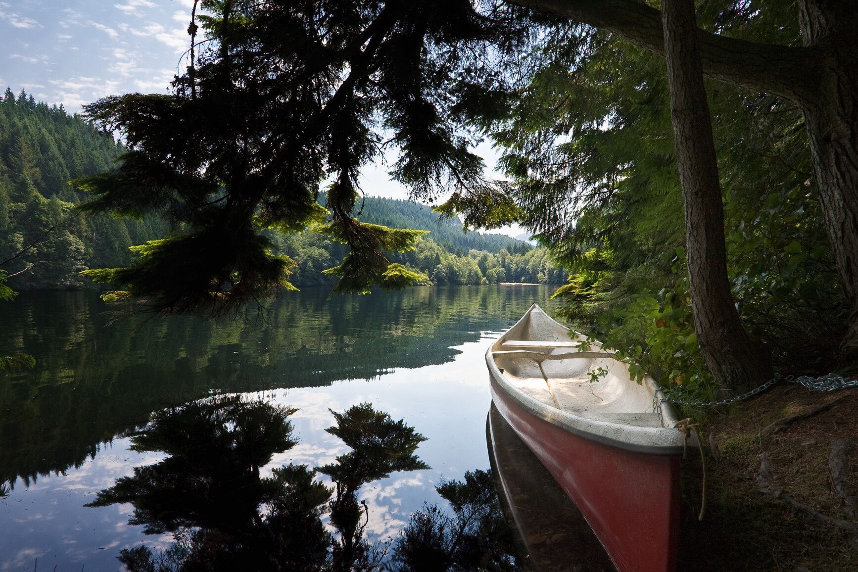 The calm waters of Alice Lake are a great place for canoeing. Alice Lake Park.