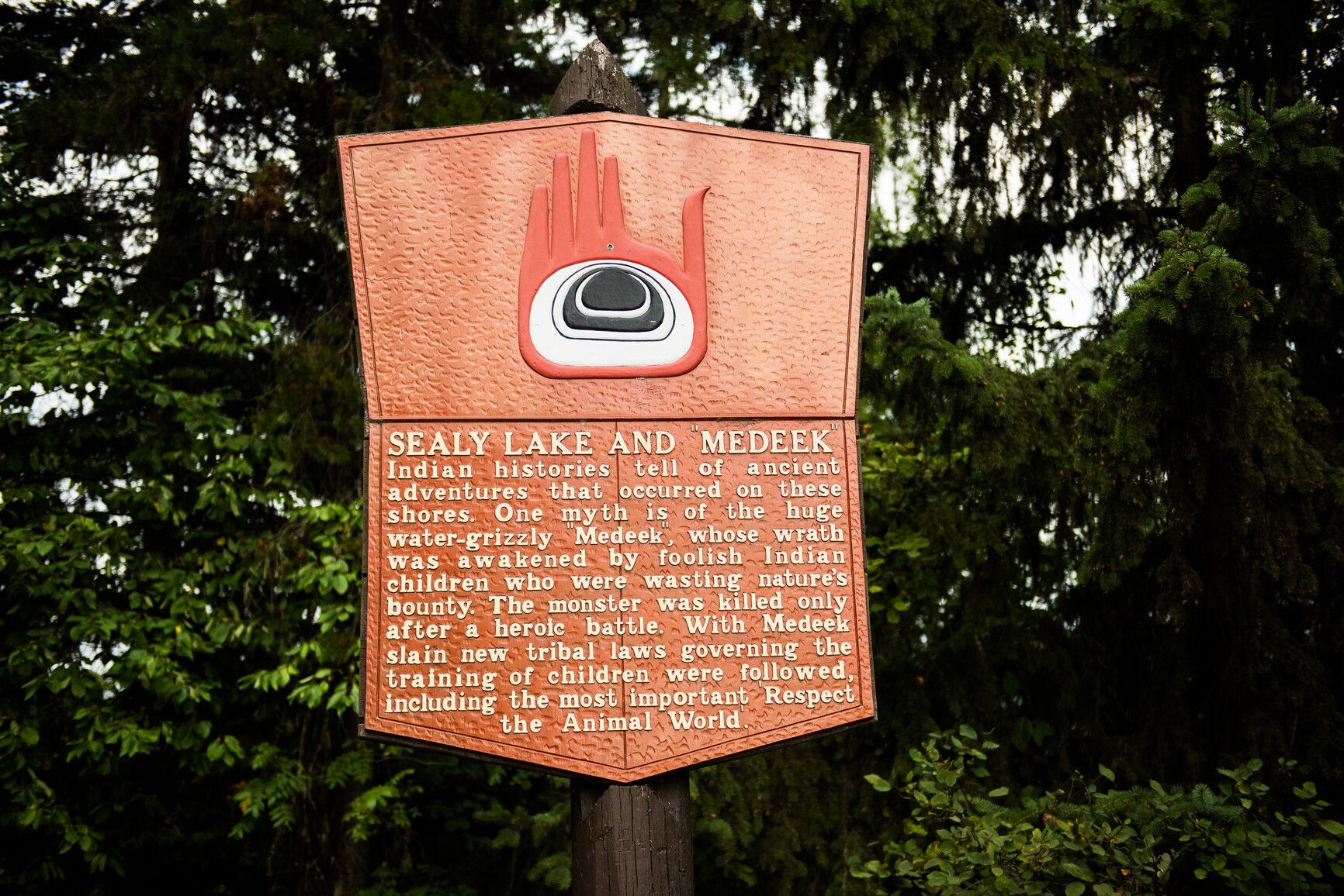 A sign in Seeley Lake Park about indigenous culture and wisdom.