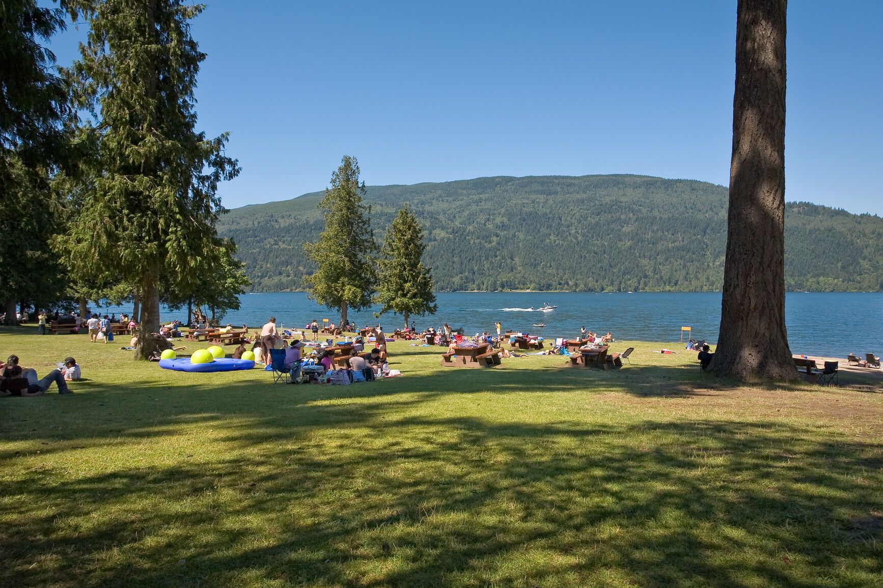 Park visitors enjoying the day-use area in Cultus Lake Park.