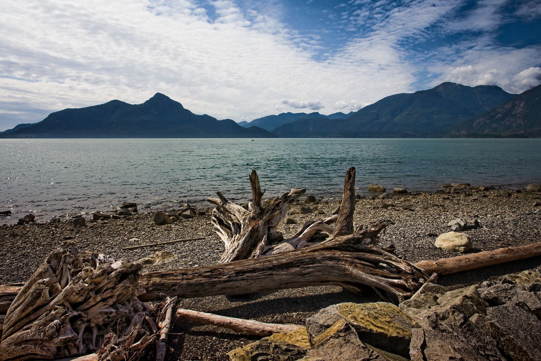 Logs on the beach at Porteau Cove Park, provide great seating for viewing Howe Sound and the mountains on the other side.