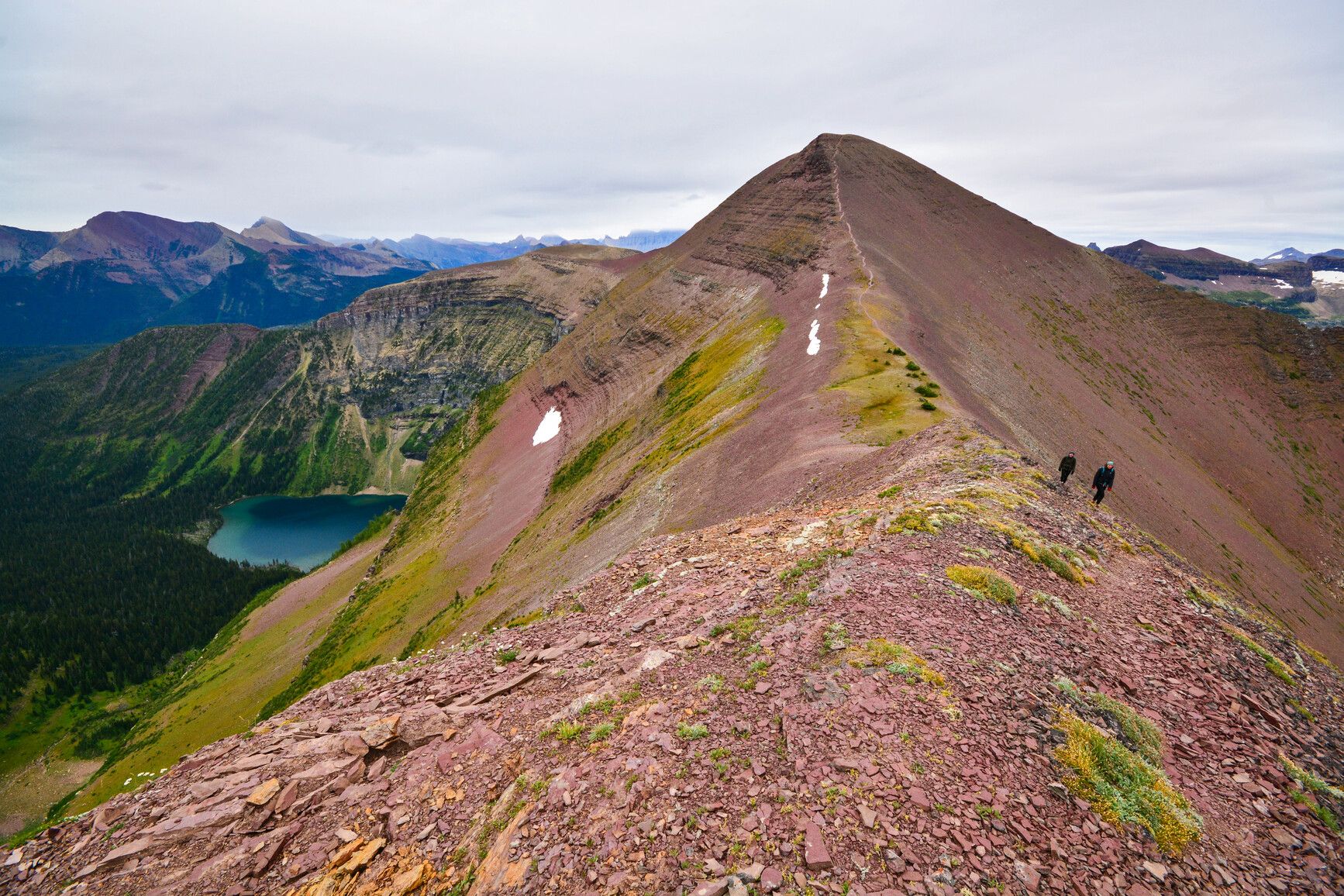 Park visitors hike along Akamina Ridge in Akamina-Kishinena Park, a part of the Crown of the Continent, the Rocky Mountains' narrowest point.