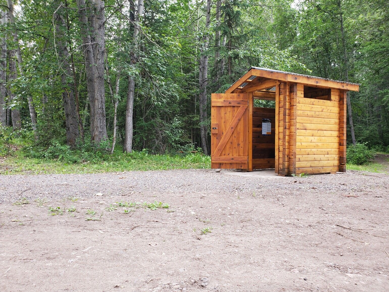 Newly installed outhouse at Sawmill Point, Francois Lake Park.