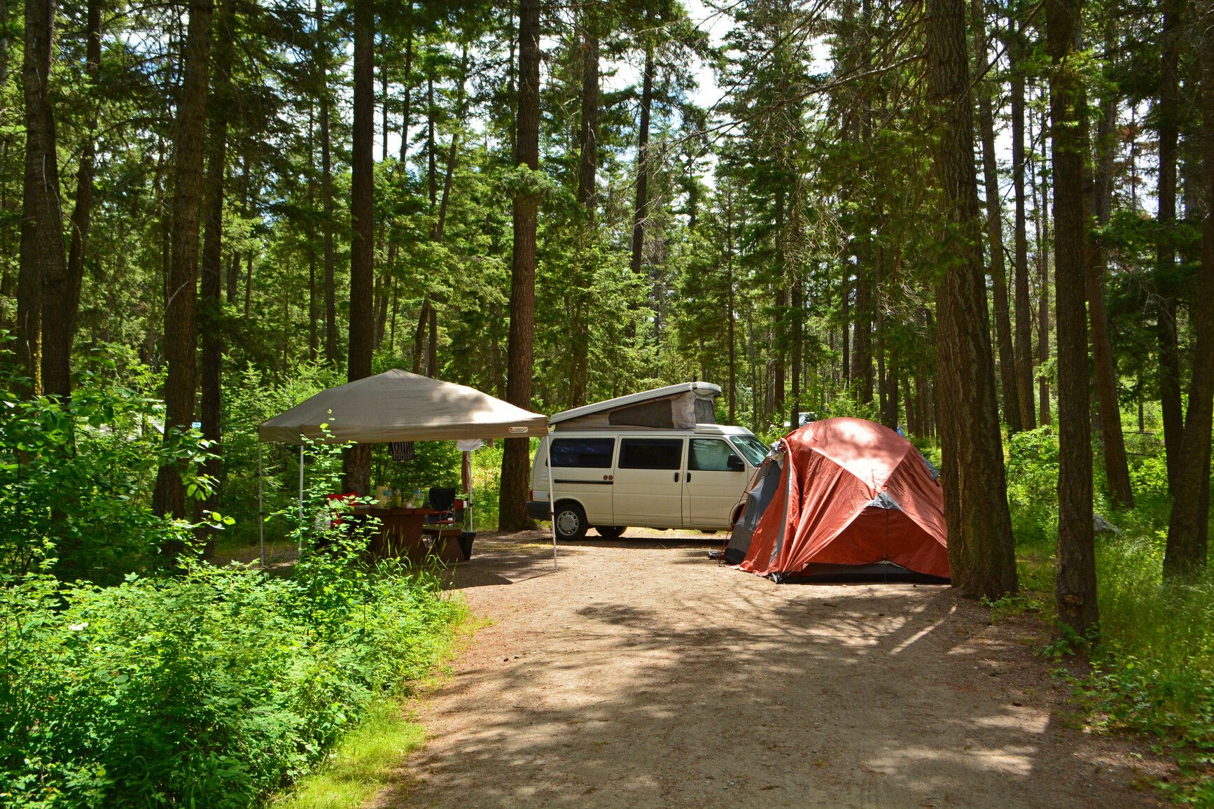 Frontcountry camping in Otter Lake Park provides private campsites surrounded by forest.