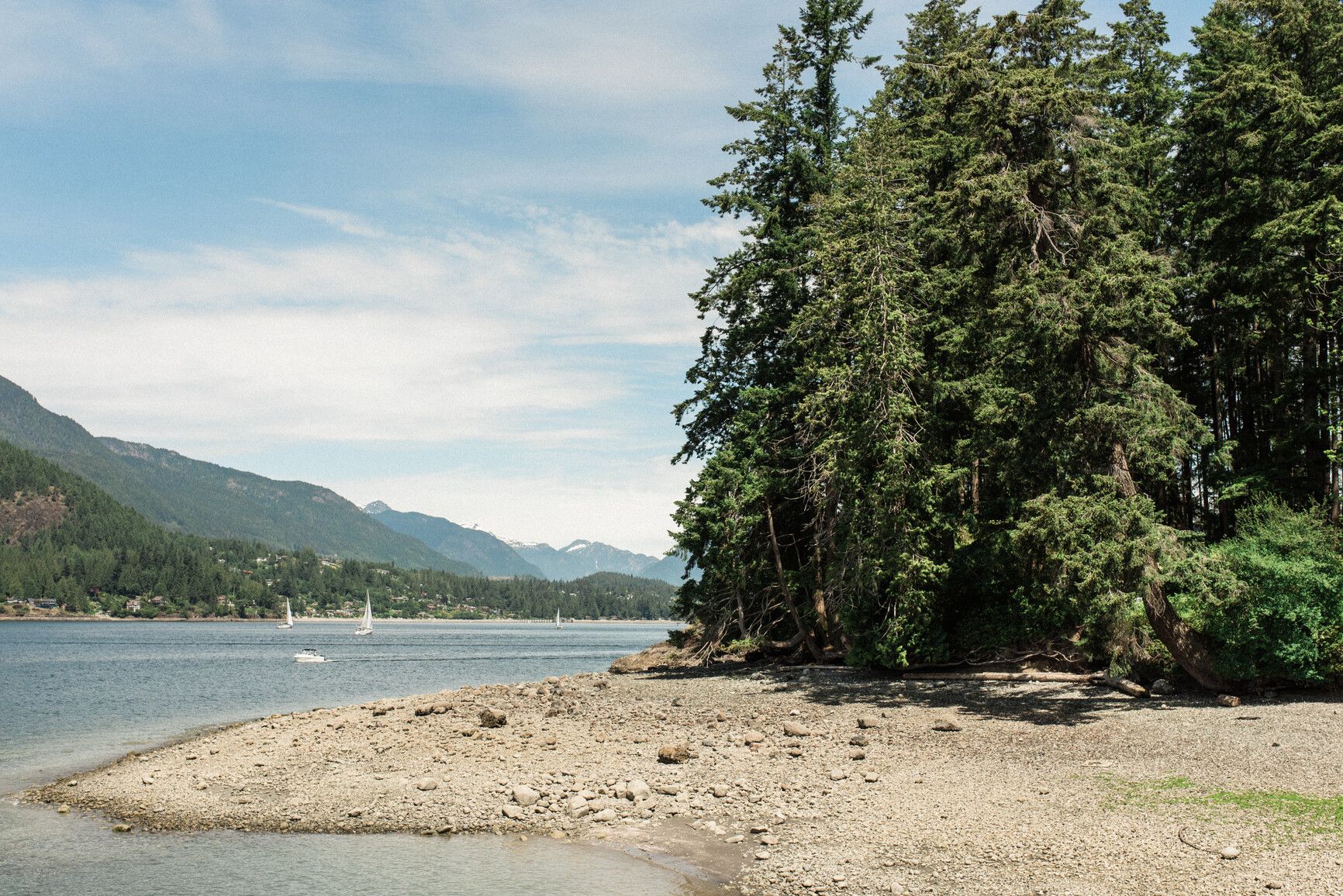 Beach at Plumper Cove Marine Park with views across Howe Sound.