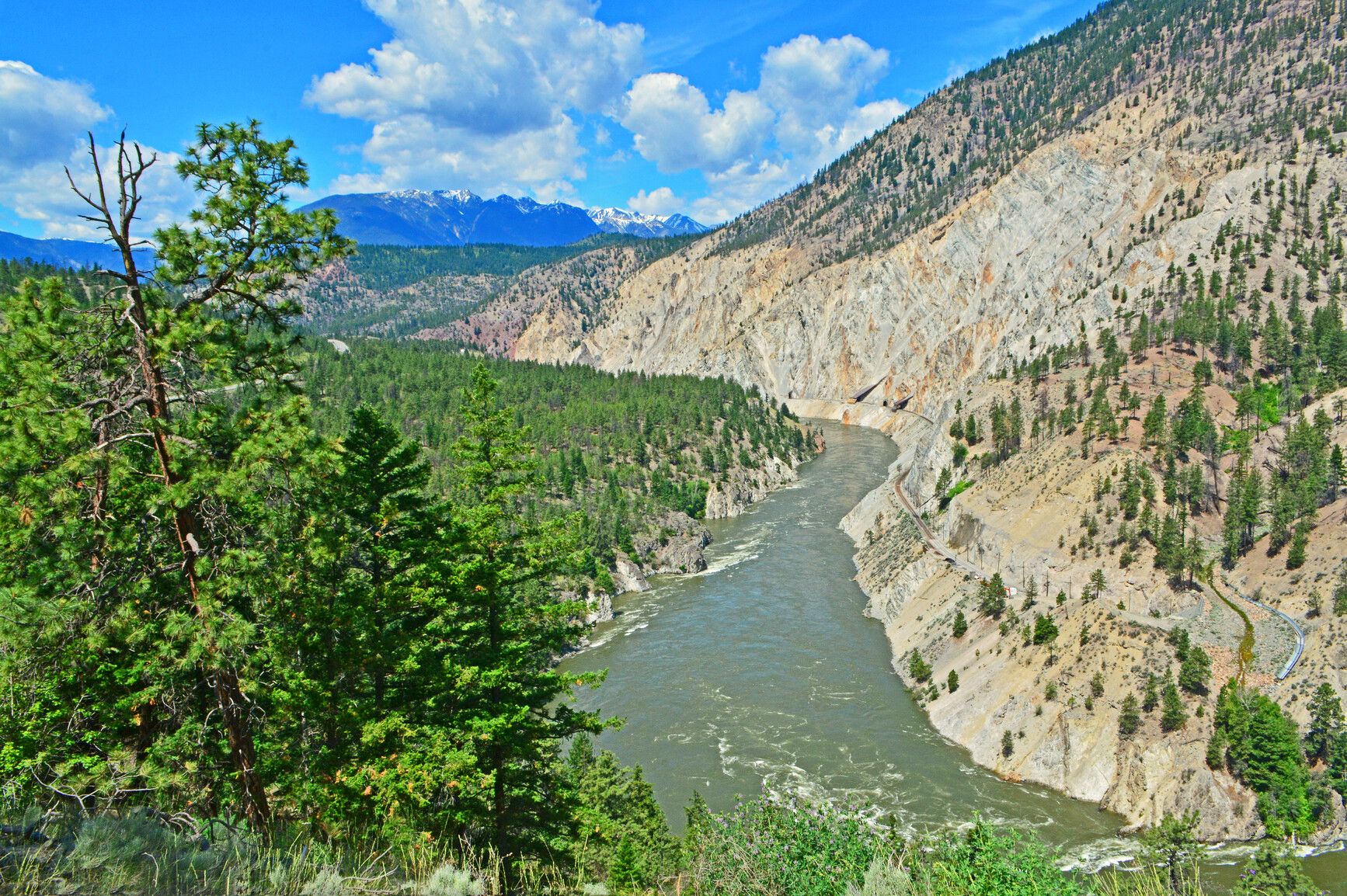 The Thompson River flows through the scenic valley in Skihist Park.