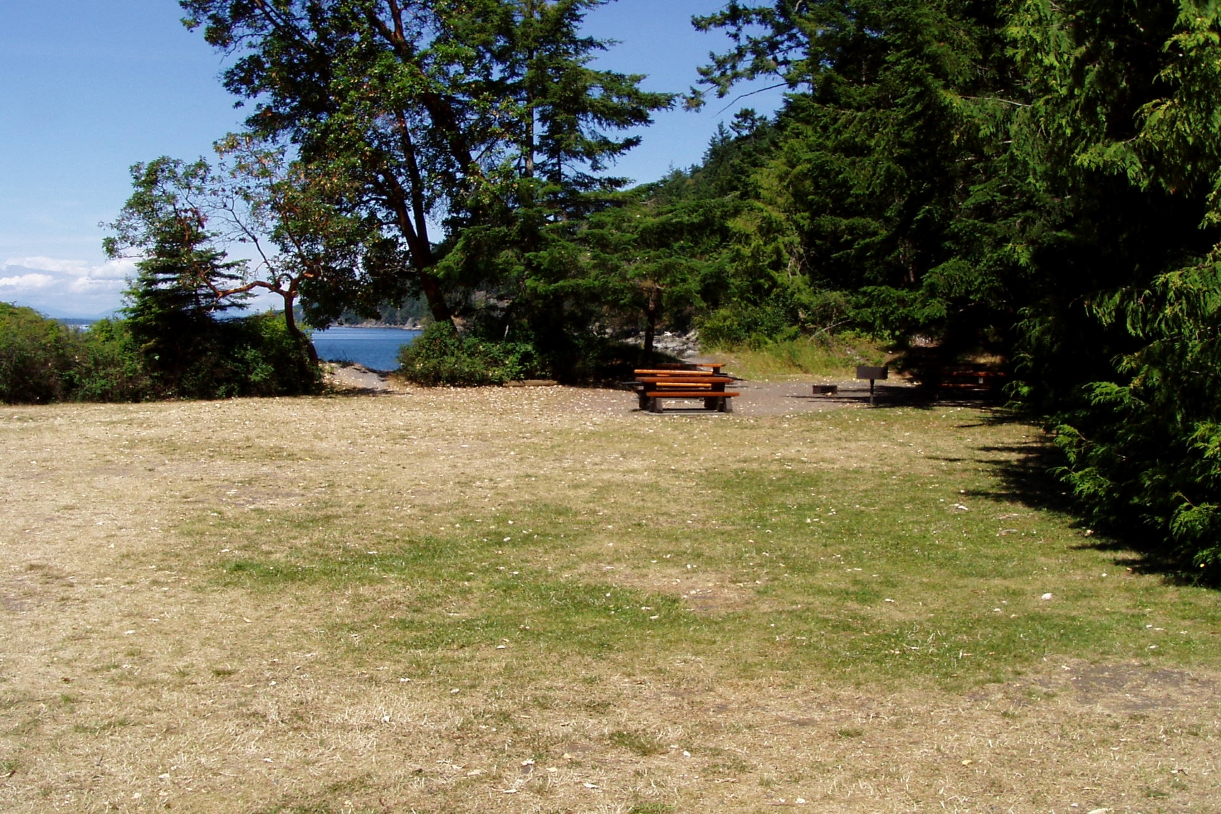 View of picnic table and park bench